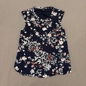 RW&CO Women's Top Shirt Sleeveless Navy Blue Floral Casual Size XS